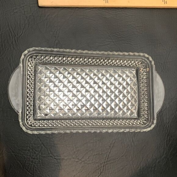 Diamond Cut Crystal Glass 10 X 5 Inches With Handles Bathroom Kitchen Bedside - Picture 1 of 5